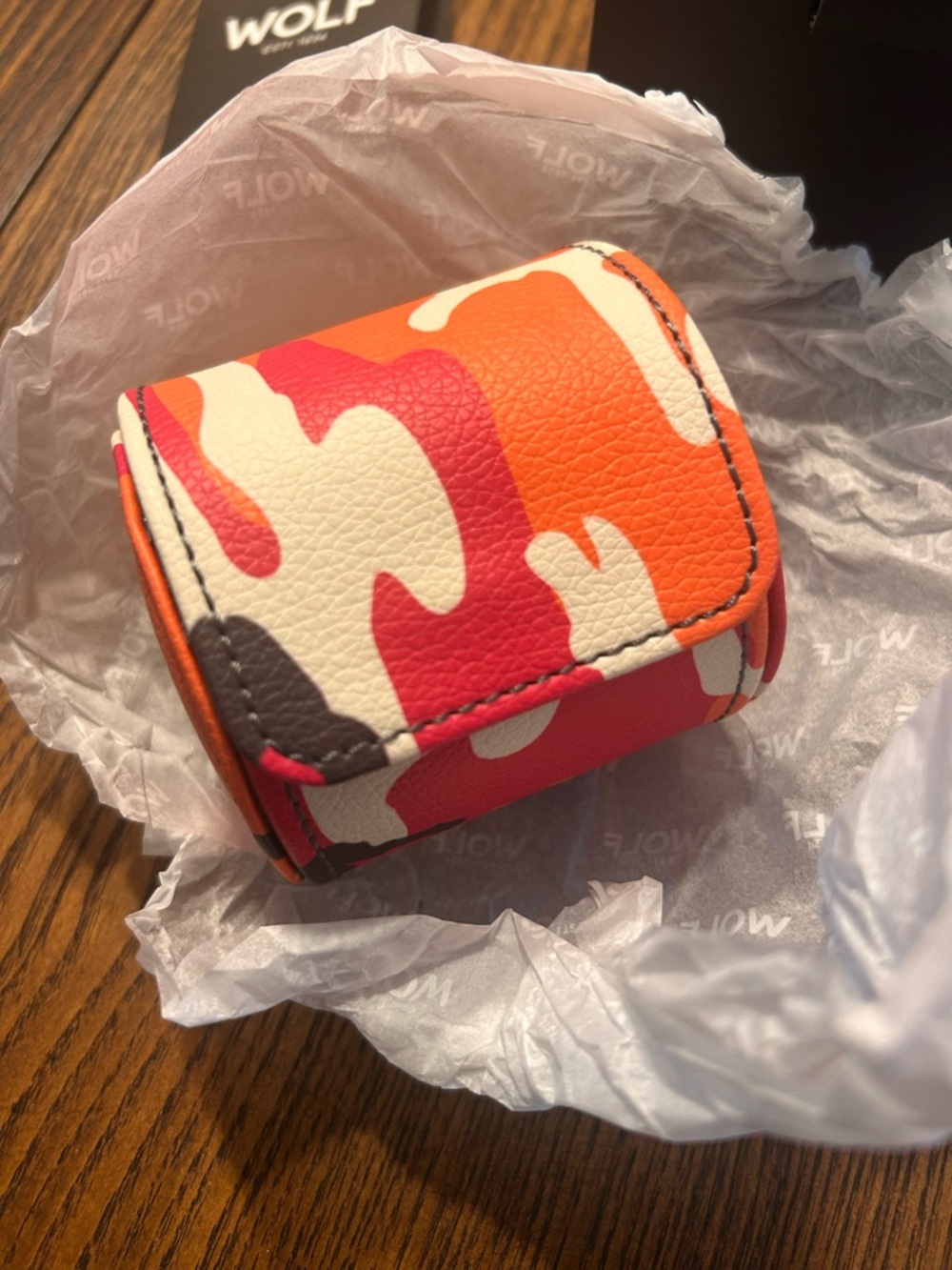 WOLF Elements Single Watch Roll- Fire- Travel Case in Orange, Magenta & Cream